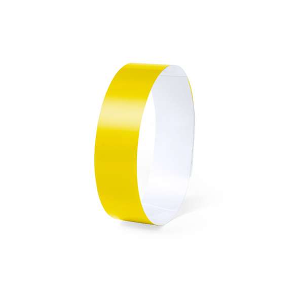 Pulsera para eventos en fibra sintética irrompible. Con cierre adhesivo de seguridad, resistente al agua y presentada en plancha troquelada de 10 piezas con numeración individual. En talla única para adulto y disponible en extensa gama de colores.