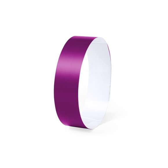 Pulsera para eventos en fibra sintética irrompible. Con cierre adhesivo de seguridad, resistente al agua y presentada en plancha troquelada de 10 piezas con numeración individual. En talla única para adulto y disponible en extensa gama de colores.