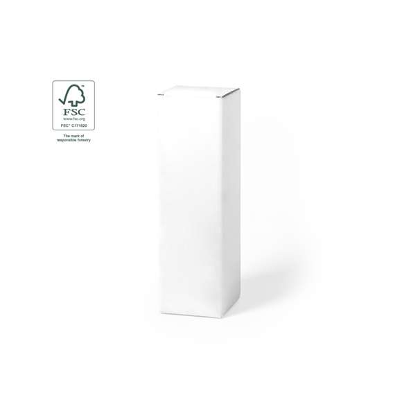 Caja de presentación especialmente diseñada para bidones. Tamaño 8x26,7x8 cm y fabricada en cartón reciclado corrugado de acabado blanco. En línea con la tendencia del mercado hacia la sostenibilidad integral del regalo, ofreciendo soluciones de origen reciclado con el fin de ayudar a la mejora y conservación de nuestro planeta.