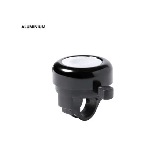Timbre para bicicleta fabricado en resistente aluminio de acabado brillo. Con ajuste de seguridad para manillar y disponible en variada gama de colores.