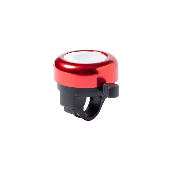 Timbre para bicicleta fabricado en resistente aluminio de acabado brillo. Con ajuste de seguridad para manillar y disponible en variada gama de colores.