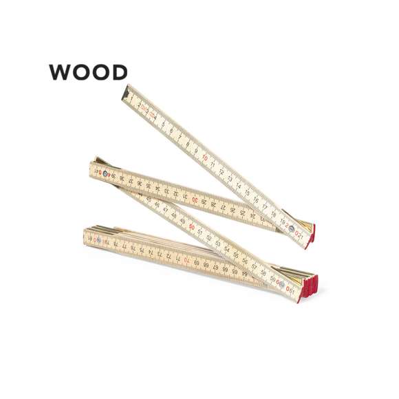 Clásica regla de carpintero fabricada en madera natural. Plegabe, con 10 segmentos y de 2 m de longitud.