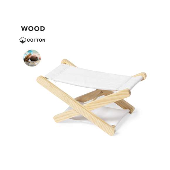 Original reposacabezas plegable, con estructura fabricada en madera y tela en 100% algodón de acabado natural.
