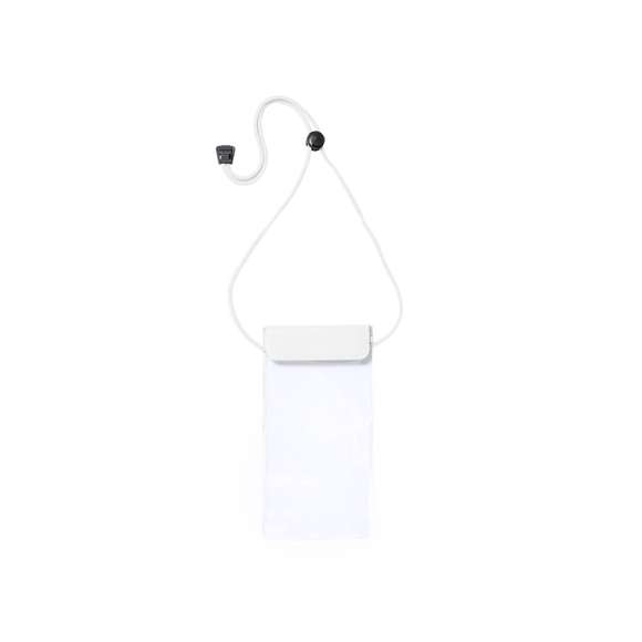 Práctico portatodo impermeable en PVC, con función táctil y doble sistema de seguridad para preservar la estanqueidad. Especialmente diseñado para dispositivos con pantalla de 6,5 pulgadas. Con cordón a juego, accesorio de ajuste y amplia superficie de marcaje.