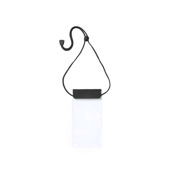 Práctico portatodo impermeable en PVC, con función táctil y doble sistema de seguridad para preservar la estanqueidad. Especialmente diseñado para dispositivos con pantalla de 6,5 pulgadas. Con cordón a juego, accesorio de ajuste y amplia superficie de marcaje.