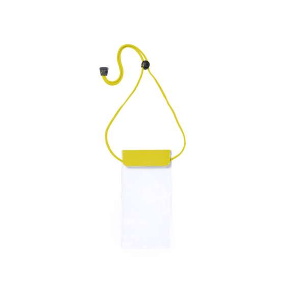 Práctico portatodo impermeable en PVC, con función táctil y doble sistema de seguridad para preservar la estanqueidad. Especialmente diseñado para dispositivos con pantalla de 6,5 pulgadas. Con cordón a juego, accesorio de ajuste y amplia superficie de marcaje.