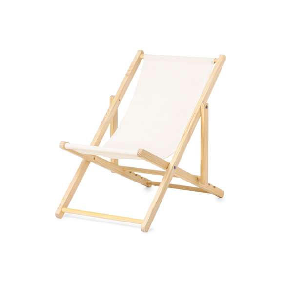 Silla plegable con estructura fabricada en madera, con respaldo y asiento en resistente y suave canvas de alto gramaje y acabado natural. Reclinable y convertible en tumbona, con 4 posiciones de ajuste y funda de transporte.