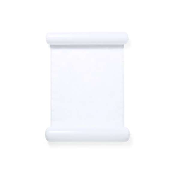  	Original colchoneta con extremos hinchables en resistente PVC. Enrollable y con resistente redecilla central de 80x70 cm en poliéster de color blanco. Con plegado especial para fácil impresión y disponible en variada gama de colores.