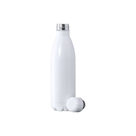 Bidón térmico de 500 ml de capacidad, fabricado en acero inox de doble pared y especialmente diseñado para marcaje en sublimación. De acabado blanco brillo y con tapón a rosca a juego, libre de BPA. Presentado en caja individual de diseño kraft.Disponible manual de instrucciones en español e inglés.