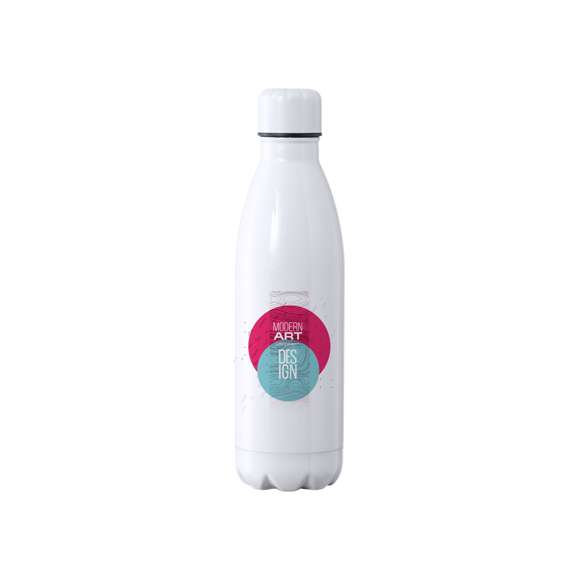 Bidón térmico de 500 ml de capacidad, fabricado en acero inox de doble pared y especialmente diseñado para marcaje en sublimación. De acabado blanco brillo y con tapón a rosca a juego, libre de BPA. Presentado en caja individual de diseño kraft.Disponible manual de instrucciones en español e inglés.