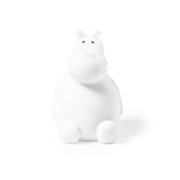 Hucha de original diseño hipopótamo, fabricada en suave y resistente PVC apto para niños. Con tapadera inferior y disponible en variada gama de colores.