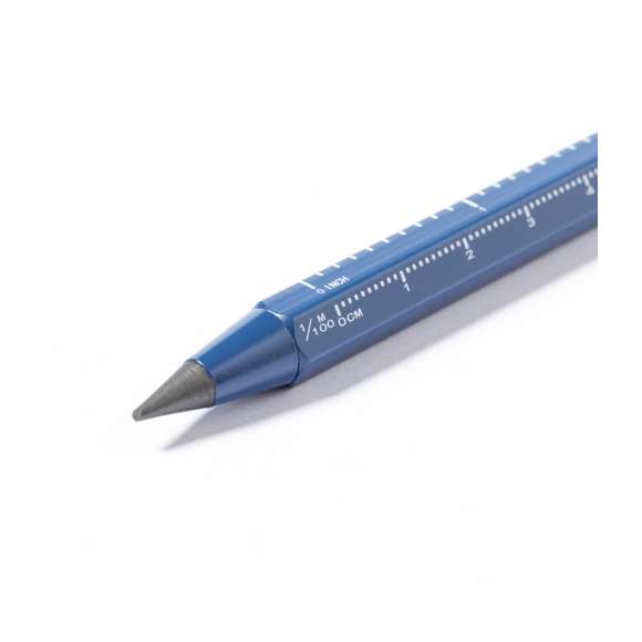 Lápiz eterno multifunción fabricado en aluminio reciclado. Funciones lápiz, puntero táctil y regla, con medidas en centímetros (11) y pulgadas (4). Reutilizable y con escritura infinita, para así usar siempre el mismo lápiz y no generar residuos. Con distintivo aluminio reciclado y disponible en variada gama de colores.El aluminio reciclado es un material con posibilidades de reciclaje casi infinitas, sin perder sus propiedades originales y consumiendo menos energía en este proceso.