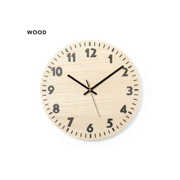 Reloj de pared fabricado en madera MDF y dial en tono natural. Presentado en caja individual de diseño kraft. Alimentación a pilas (1xAA no incluida).