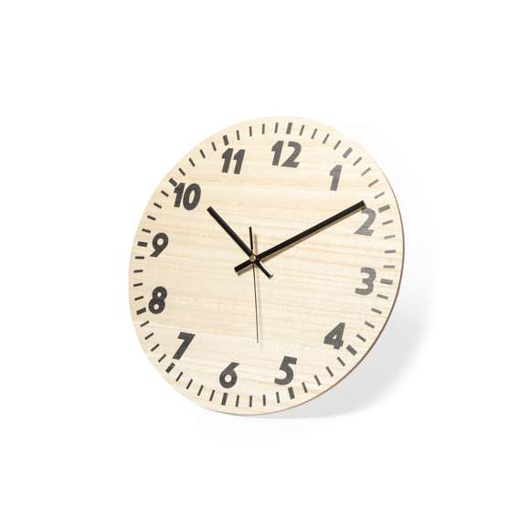 Reloj de pared fabricado en madera MDF y dial en tono natural. Presentado en caja individual de diseño kraft. Alimentación a pilas (1xAA no incluida).