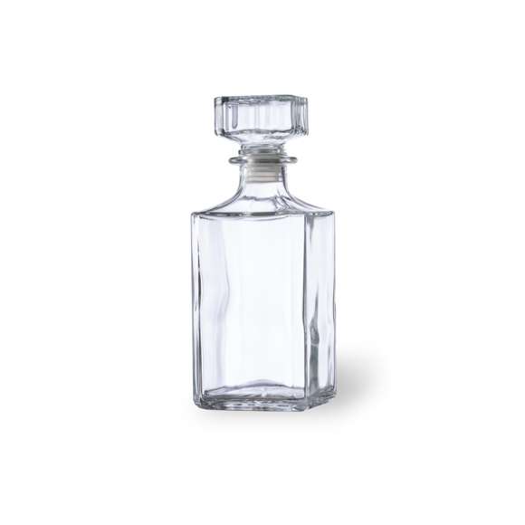 Set de whisky de sobrio diseño y fabricado en cristal. Incluye 4 vasos de 200 ml y decantador de 1 l, con tapón en cristal. Presentación en caja individual de diseño kraft.