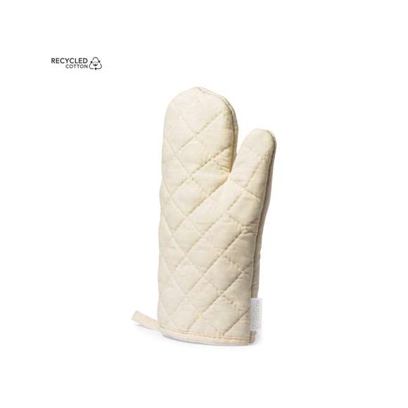  	Manopla de cocina de línea nature. Fabricada en material 100% algodón reciclado de alta calidad. Con una cara lisa para impresión y cinta para colgar. Distintivo algodón reciclado en etiqueta.