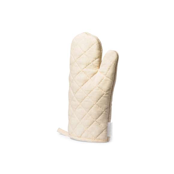  	Manopla de cocina de línea nature. Fabricada en material 100% algodón reciclado de alta calidad. Con una cara lisa para impresión y cinta para colgar. Distintivo algodón reciclado en etiqueta.