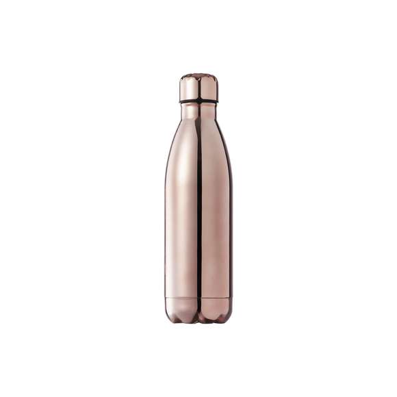 Bidón de 790 ml de capacidad, fabricado en acero inox y con recubrimiento exterior de cobre galvanizado. Tapón a rosca, libre de BPA. Presentado en caja individual negra de elegante diseño.