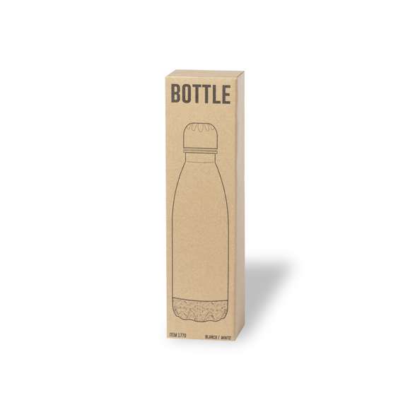 Bidón de 750 ml de capacidad, fabricado en acero inox. Con base en corcho natural y tapón a rosca, libre de BPA. Disponible en variada gama de colores satinados y presentado en caja individual de diseño kraft.Disponible manual de instrucciones en español e inglés.