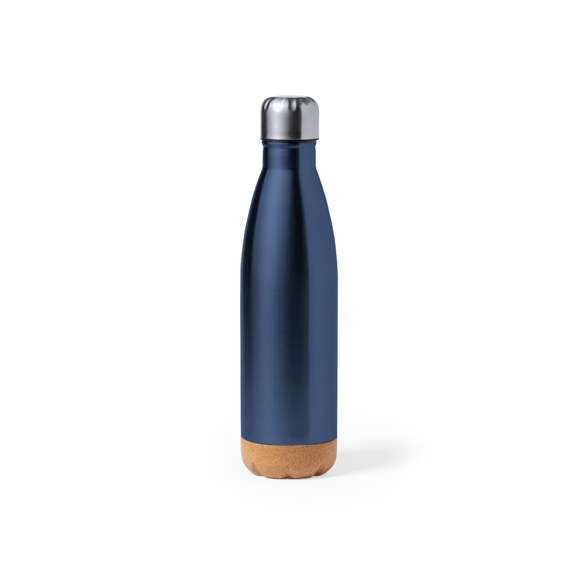 Bidón de 750 ml de capacidad, fabricado en acero inox. Con base en corcho natural y tapón a rosca, libre de BPA. Disponible en variada gama de colores satinados y presentado en caja individual de diseño kraft.Disponible manual de instrucciones en español e inglés.