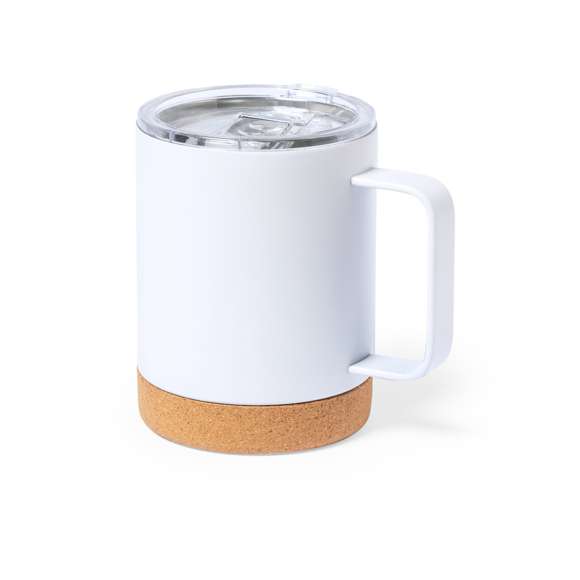 Taza térmica de sobremesa fabricada en acero inox de doble pared y 330ml de capacidad. Con dosificador en tapa, libre de BPA, y base en corcho natural. Disponible en variada gama de colores mate. Presentada en caja individual de diseño kraft.