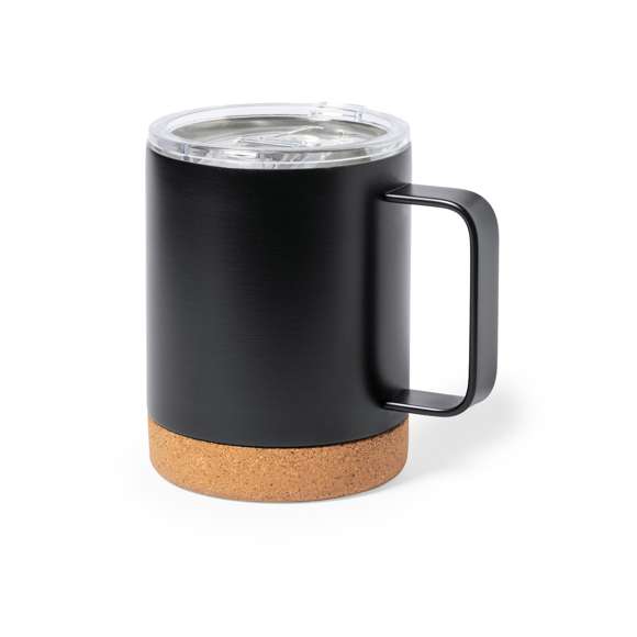 Taza térmica de sobremesa fabricada en acero inox de doble pared y 330ml de capacidad. Con dosificador en tapa, libre de BPA, y base en corcho natural. Disponible en variada gama de colores mate. Presentada en caja individual de diseño kraft.