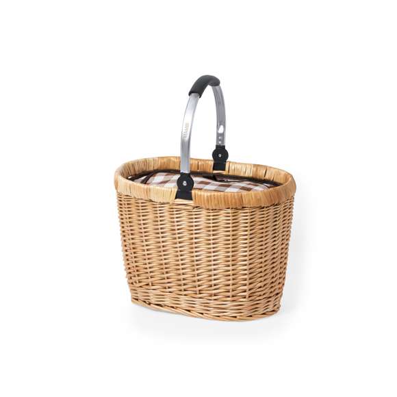Lleva el estilo a tus picnics con esta cesta nevera tan cool y retro. Fabricada en mimbre de acabado natural, con resistente asa de transporte plegable en aluminio. Tapa de diseño vintage con cierre de cremallera e interior isotermo en aluminio.