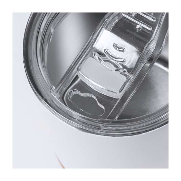 Taza térmica de sobremesa fabricada con acero inox de doble pared y 330ml de capacidad. Especialmente diseñada para marcaje en sublimación y de acabado en blanco brillo. Con dosificador en tapa con abrefácil, libre de BPA, y base en corcho natural. Presentada en caja individual de diseño kraft.