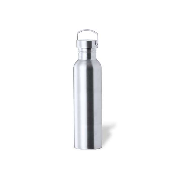 Bidón de 1 l de capacidad, fabricado en acero inox de acabado brillo. Con original tapón a rosca en acero inox, a juego y con asa integrada. Libre de BPA y presentado en caja individual de diseño kraft.Disponible manual de instrucciones en español e inglés.