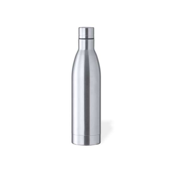 Bidón de 1 l de capacidad, fabricado en acero inox de acabado brillo. Con tapón a rosca en acero inox a juego, libre de BPA. Presentado en caja individual de diseño kraft.Disponible manual de instrucciones en español e inglés.