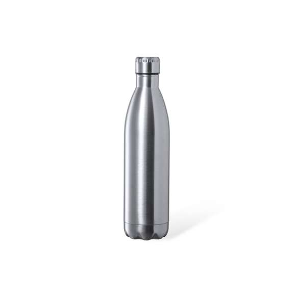 Bidón de 1 l de capacidad, fabricado en acero inox de acabado brillo. Con tapón a rosca en acero inox a juego, libre de BPA. Presentado en caja individual de diseño kraft.Disponible manual de instrucciones en español e inglés.