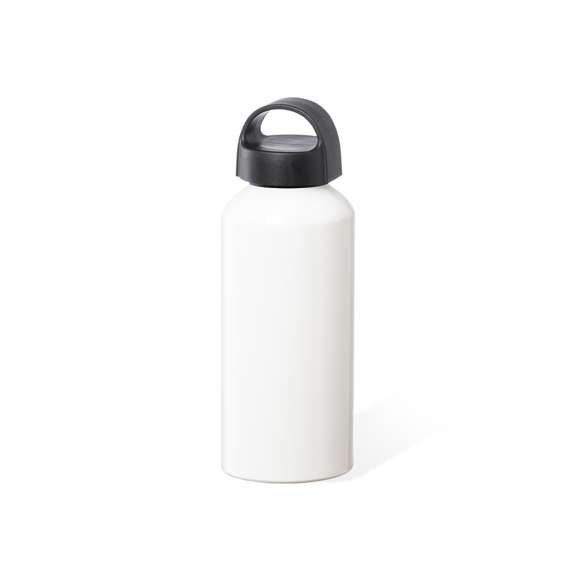 Bidón de 500 ml de capacidad, fabricado en aluminio de acabado brillo. Tapón en negro a rosca y con asa integrada, libre de BPA. Disponible en variada gama de colores y presentado en caja individual de diseño kraft.Disponible manual de instrucciones en español e inglés.