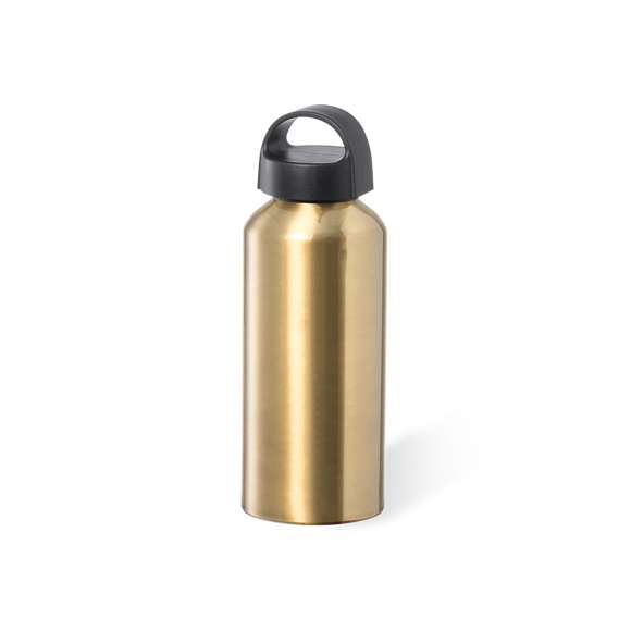 Bidón de 500 ml de capacidad, fabricado en aluminio de acabado brillo. Tapón en negro a rosca y con asa integrada, libre de BPA. Disponible en variada gama de colores y presentado en caja individual de diseño kraft.Disponible manual de instrucciones en español e inglés.