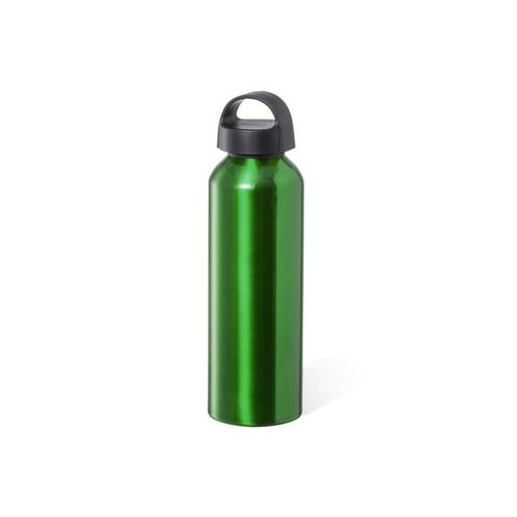 Bidón de 800 ml de capacidad, fabricado en aluminio de acabado brillo. Tapón en negro a rosca y con asa integrada, libre de BPA. Disponible en variada gama de colores y presentado en caja individual de diseño kraft.Disponible manual de instrucciones en español e inglés.