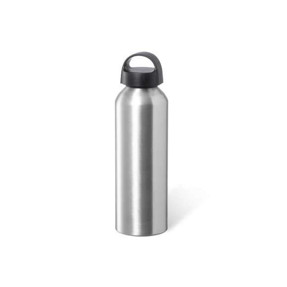 Bidón de 800 ml de capacidad, fabricado en aluminio de acabado brillo. Tapón en negro a rosca y con asa integrada, libre de BPA. Disponible en variada gama de colores y presentado en caja individual de diseño kraft.Disponible manual de instrucciones en español e inglés.