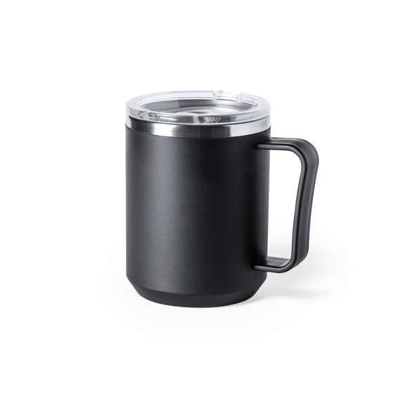 Taza térmica de sobremesa fabricada en acero inox de doble pared y 350ml de capacidad. Exterior en resistente PP, con dosificador en tapa y abrefácil. Libre de BPA. Disponible en colores mate y presentada en caja individual de diseño kraft.