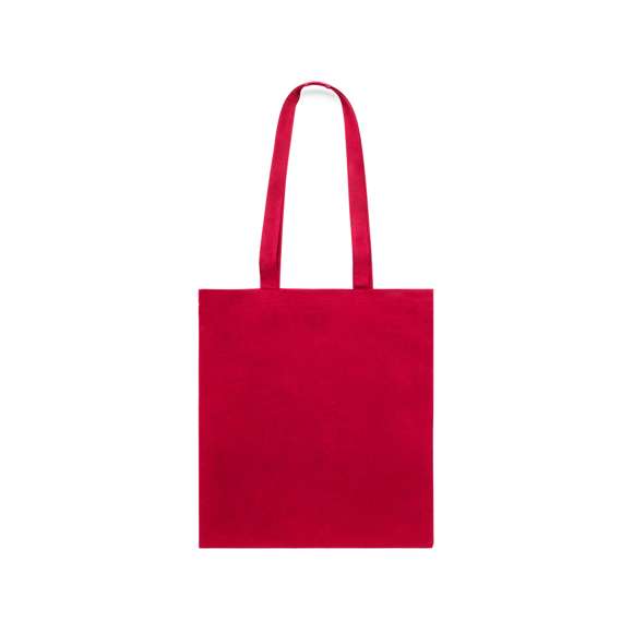 Bolsa fabricada en algodón 100% de 240g/m2. De acabado cosido y asas largas reforzadas (70 x 2,5 cm). Disponible en variada gama de colores. Resistencia hasta 10 kg de peso.