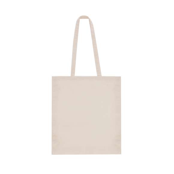Bolsa fabricada en algodón 100%, de acabado natural y en 140g/m2. De acabado cosido, con fuelle en base y asas largas reforzadas (70 x 2,5 cm). Resistencia hasta 6 kg de peso.