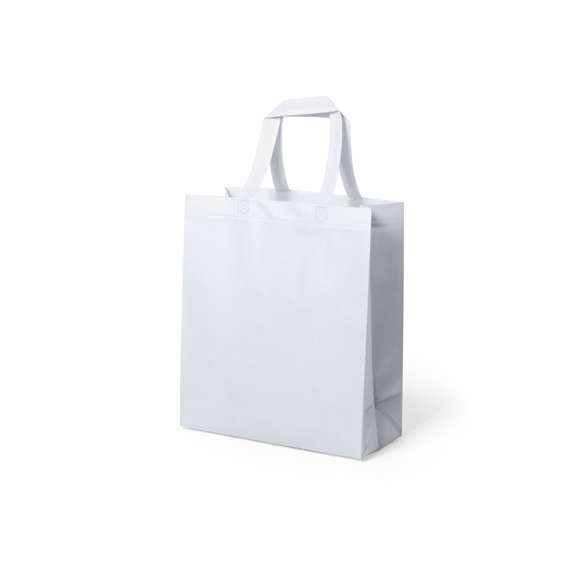 Bolsa en non-woven de 70g/m2, en color blanco y especialmente diseñada para marcaje en sublimación. De acabado termosellado, con fuelle y asas cortas reforzadas (35 x 2,5 cm). Resistencia hasta 8 kg de peso.