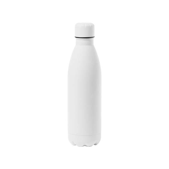 Bidón de 790 ml de capacidad, fabricado en acero inox y acabado con tacto goma, especialmente diseñado para marcaje en láser. Con tapón a rosca a juego, libre de BPA y disponible en variada gama de colores mate. Presentado en caja individual de diseño kraft.Disponible manual de instrucciones en español e inglés.