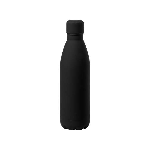 Bidón de 790 ml de capacidad, fabricado en acero inox y acabado con tacto goma, especialmente diseñado para marcaje en láser. Con tapón a rosca a juego, libre de BPA y disponible en variada gama de colores mate. Presentado en caja individual de diseño kraft.Disponible manual de instrucciones en español e inglés.