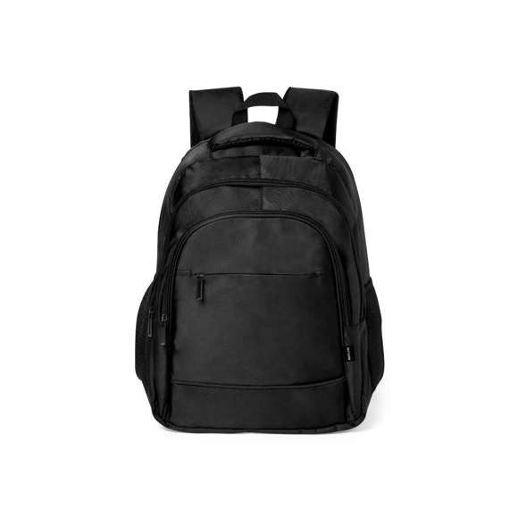 Mochila de calidad premium fabricada en RNYLON 420D. Compartimento principal con cierre de cremallera a juego y doble tirador. Incluye 3 bolsillos exteriores de cremallera y 2 bolsillos laterales de redecilla. Acolchado en asa, parte trasera y cintas para hombros, que además son ajustables. Interior con compartimento acolchado para ordenador portátil de hasta 15 pulgadas y accesorio en espalda para ajuste en trolley. Disponible en variada gama de colores, con distintivo reciclado en etiqueta exterior.El material RNYLON se elabora a partir de plástico reciclado, para así fomentar la reutilización de residuos plásticos y ayudar a la sostenibilidad del planeta.