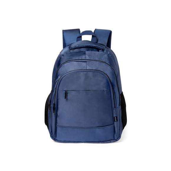 Mochila de calidad premium fabricada en RNYLON 420D. Compartimento principal con cierre de cremallera a juego y doble tirador. Incluye 3 bolsillos exteriores de cremallera y 2 bolsillos laterales de redecilla. Acolchado en asa, parte trasera y cintas para hombros, que además son ajustables. Interior con compartimento acolchado para ordenador portátil de hasta 15 pulgadas y accesorio en espalda para ajuste en trolley. Disponible en variada gama de colores, con distintivo reciclado en etiqueta exterior.El material RNYLON se elabora a partir de plástico reciclado, para así fomentar la reutilización de residuos plásticos y ayudar a la sostenibilidad del planeta.