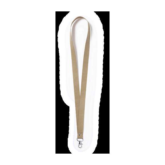 Lanyard de línea nature fabricado en resistente cartón reciclado. Con mosquetón metálico giratorio.
