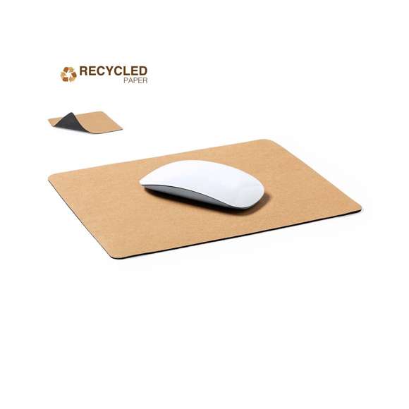 Alfombrilla para ratón línea nature fabricada en papel reciclado. Con forma rectangular y base antideslizante en silicona.