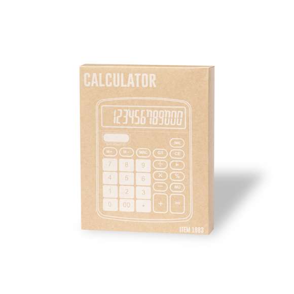 Calculadora de 12 dígitos fabricada en resistente aluminio y ABS, con teclas de tacto suave. Funcionamiento dual con energía solar y alimentación auxiliar con pila de botón (incluida, con film protector). Pantalla LCD y mecanismo de apagado automático. Presentada en caja individual de diseño kraft.