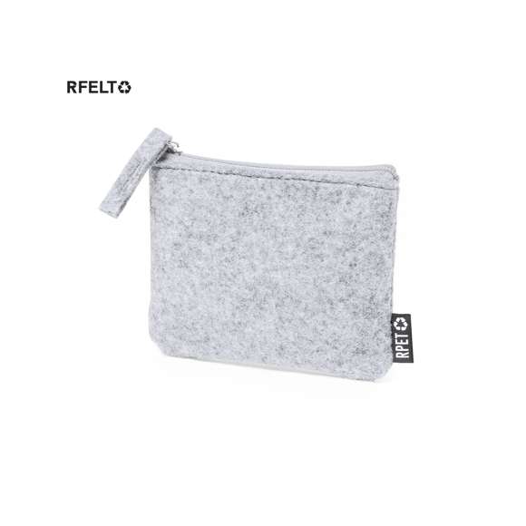 Elegante monedero fabricado en fieltro RPET. Compartimento principal con cierre de cremallera y tirador a juego. Con distintivo fieltro RPET en la etiqueta exterior. El fieltro RPET es fruto de la combinación del proceso de reciclaje de materiales plásticos junto con la técnica milenaria de fabricación del fieltro, dando como resultado un material de eco-tendencia que, además de ser de origen reciclado, también se convierte en reciclable.