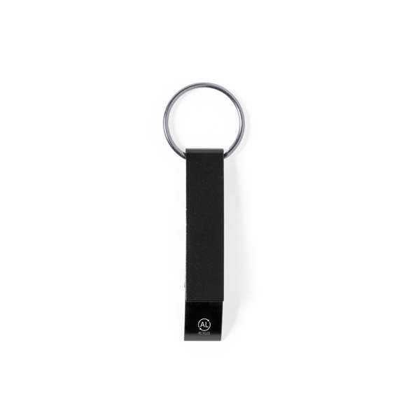 Llavero abridor en aluminio reciclado. Con accesorio para apertura de latas y especialmente diseñado para marcaje en láser. Disponible en variada gama de colores metalizados, con distintivo aluminio reciclado. El aluminio reciclado es un material con posibilidades de reciclaje casi infinitas, sin perder sus propiedades originales y consumiendo menos energía en este proceso.