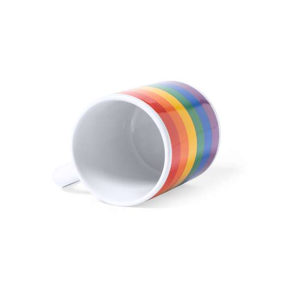 Taza Rainbow de 370 ml de capacidad, fabricada en cerámica y con diseño multicolor. Todo un orgullo de taza, presentada en caja individual kraft.