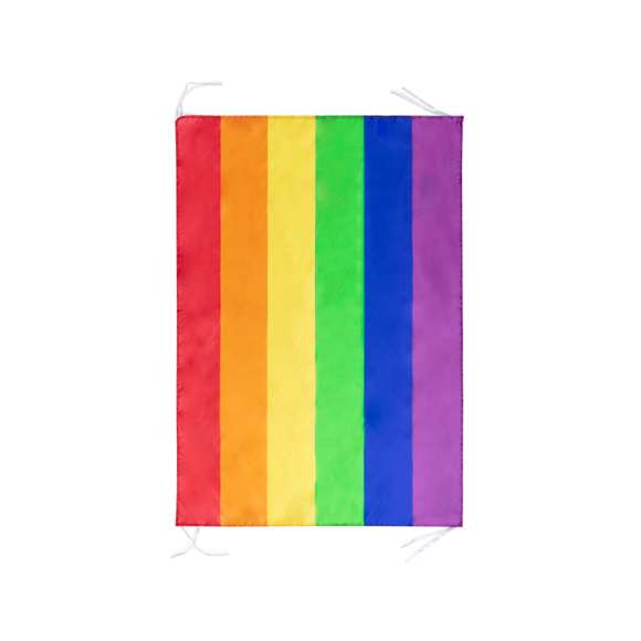 Bandera Rainbow con tela multicolor en resistente poliéster y cintas de sujeción. Todo un orgullo de bandera.